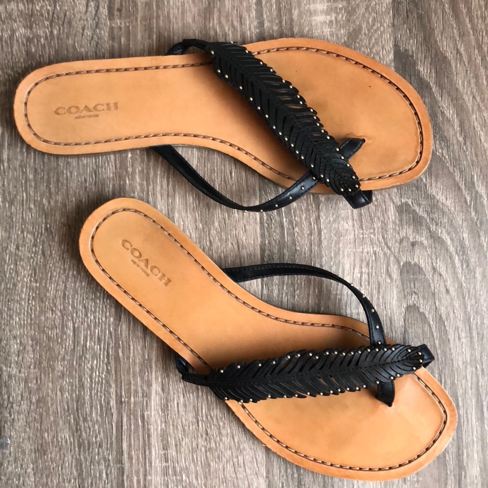 Coach Feather Detail Sandals Black